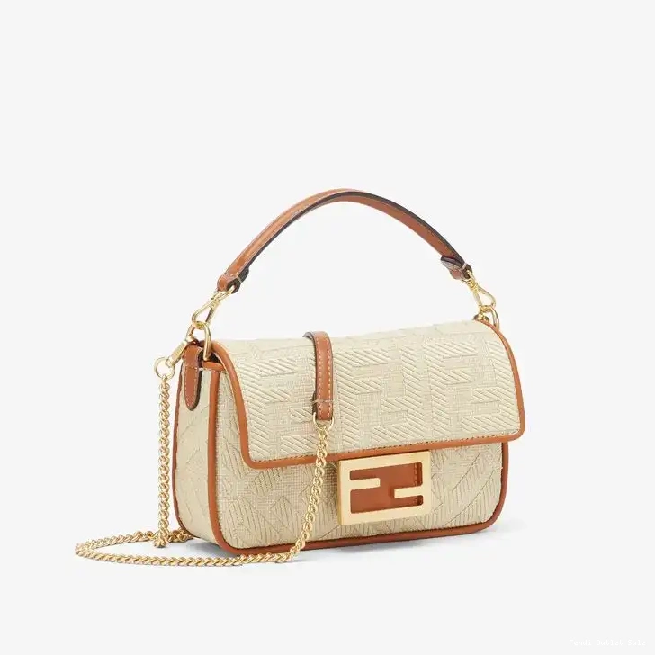 Cheap Bag Baguette In Beige FF Mini Motif Straw Fendi 0526